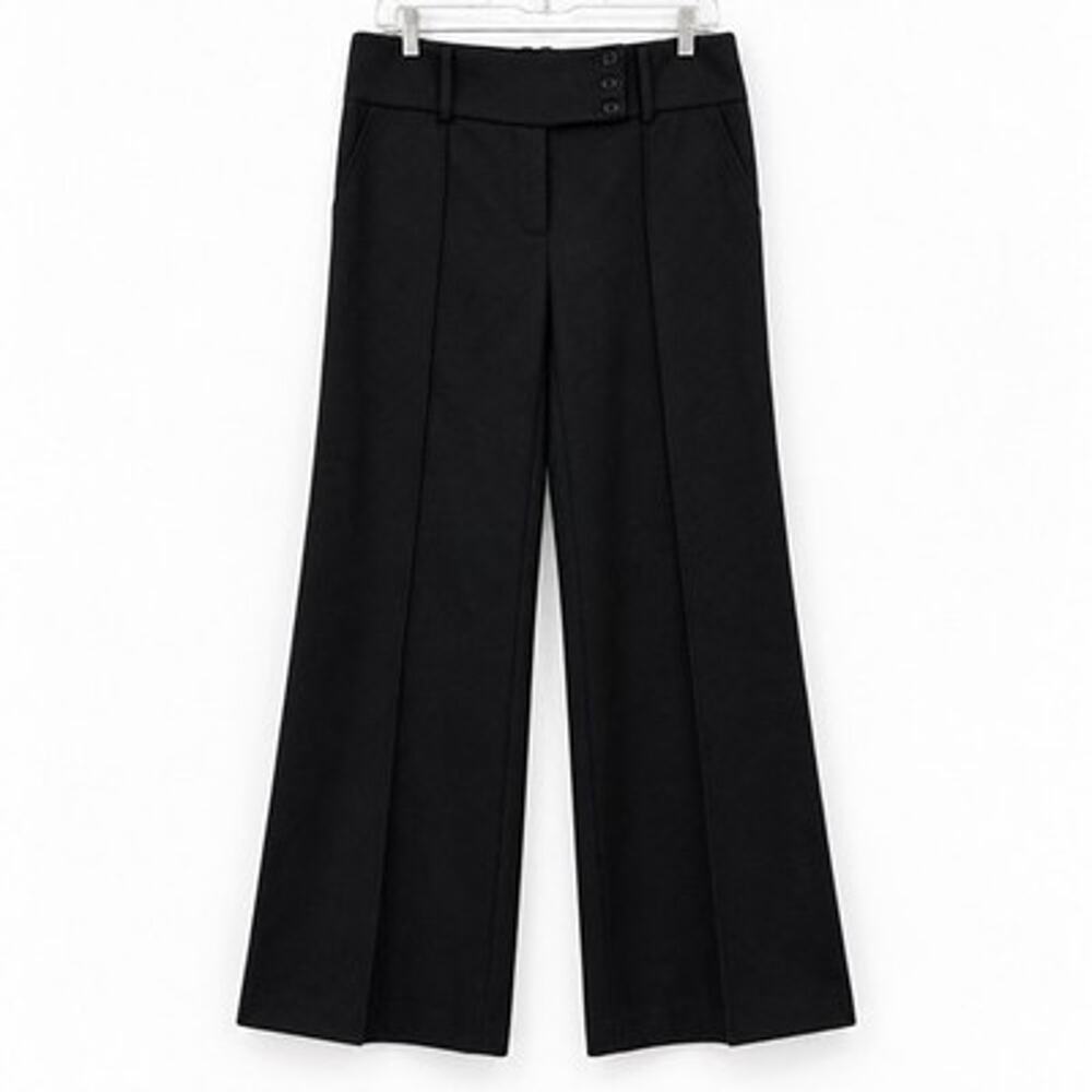 BCBG Max Azria Tabatha Pants Size 6 Black Wool Wide Leg 3-Button Trouser Vtg 00s